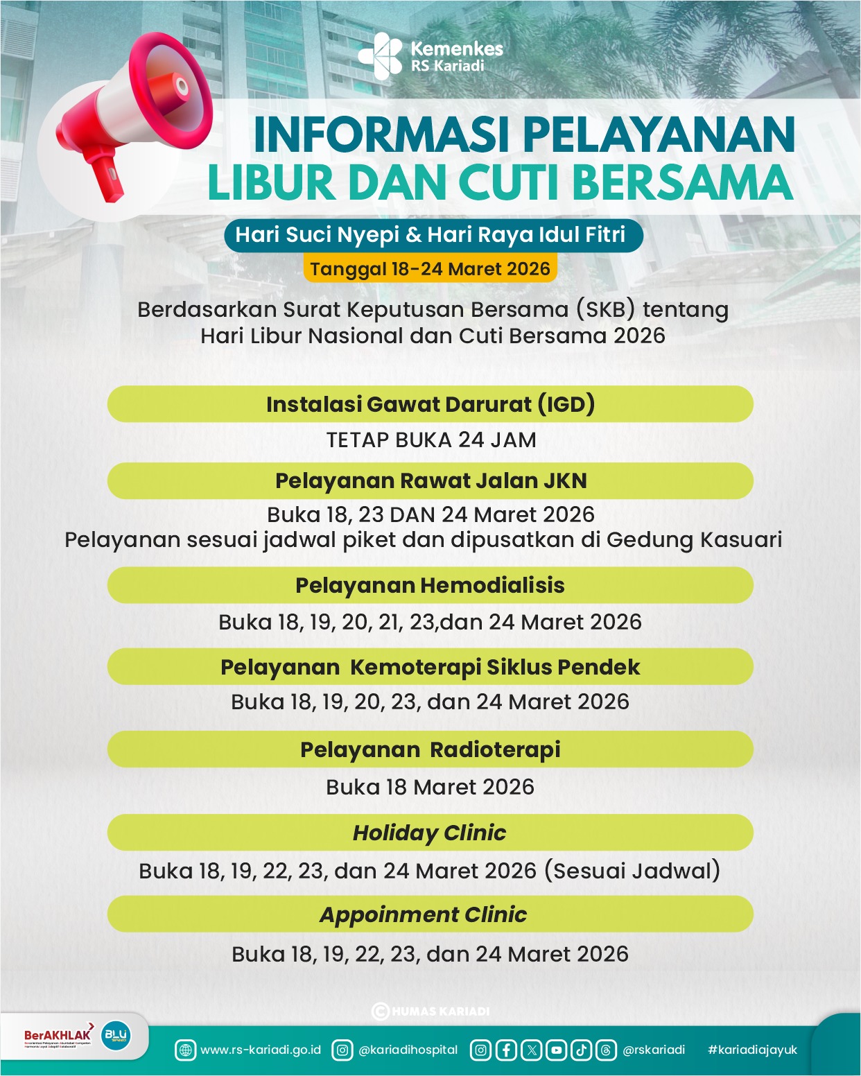 Gambar Konten Informasi Pelayanan RS Kariadi Selama Libur dan Cuti Bersama Hari Raya Nyepi dan Idul Fitri 2026