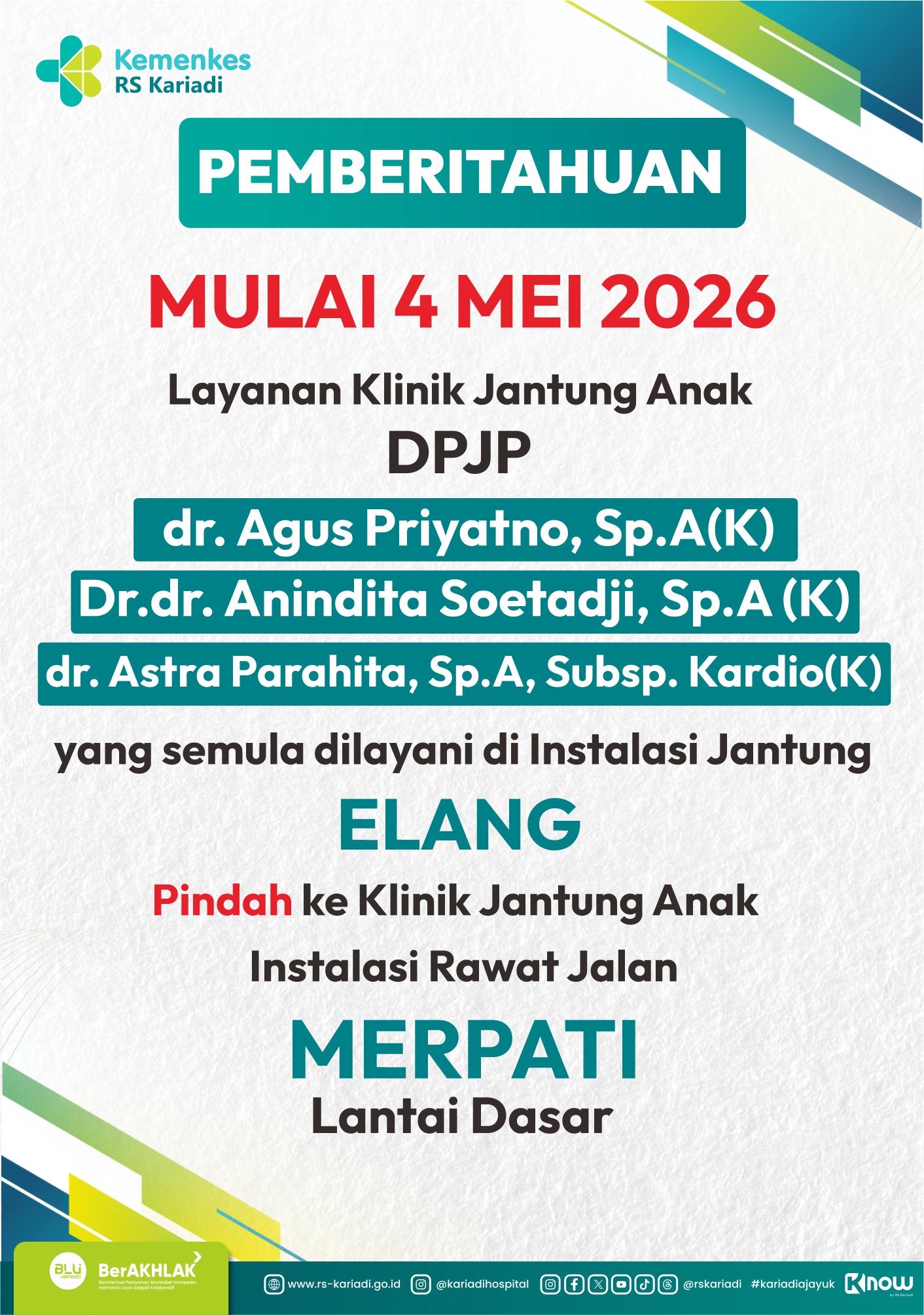 Gambar Konten Informasi Perpindahan Layanan Klinik Jantung Anak