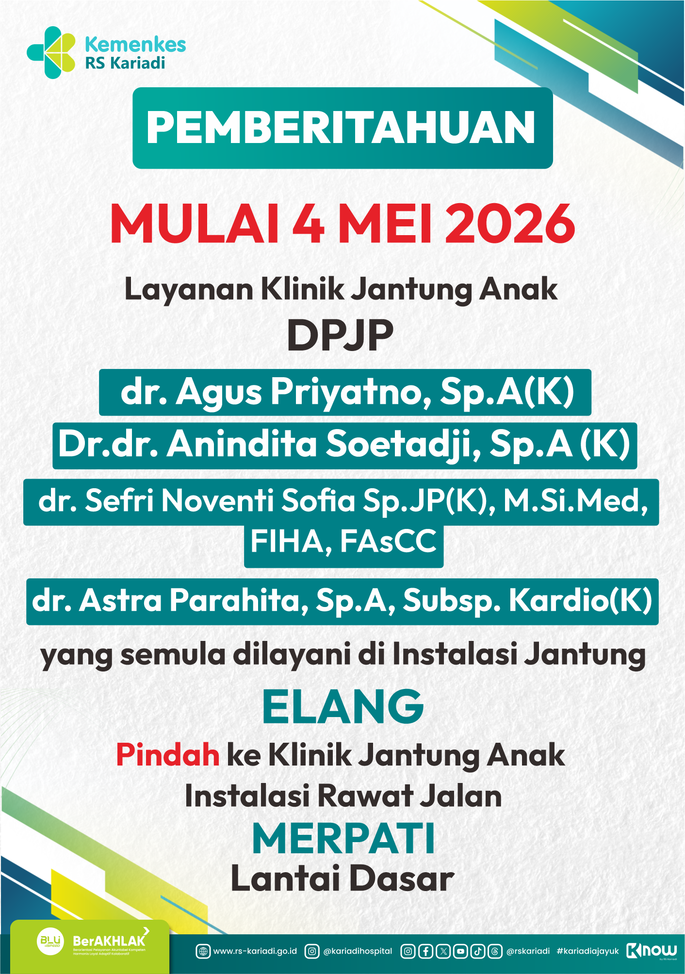 Gambar Konten Informasi Perpindahan Layanan Klinik Jantung Anak